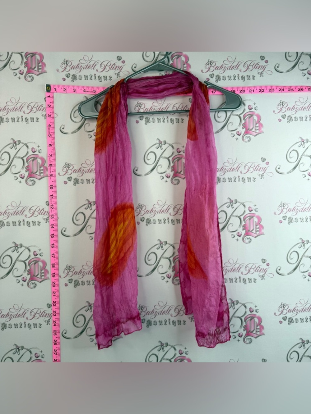 Scarf 100% silk soft Bali Versatile Vibrant Pink and Orange Sheer Crinkle Scarf